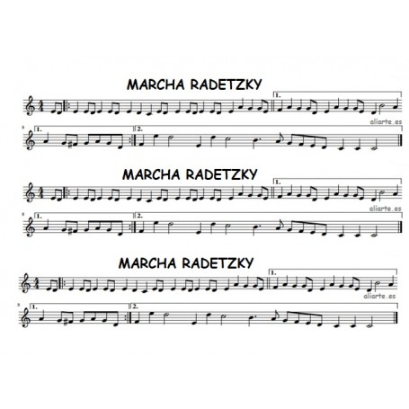 Partitura Marcha Radetzky sin líneas divisorias